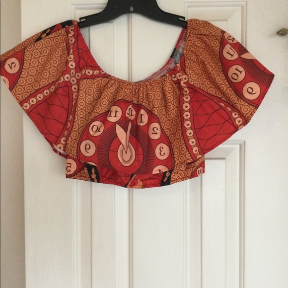 Orange Ethnic Print Flounce Crop Top - Picture 2 of 3
